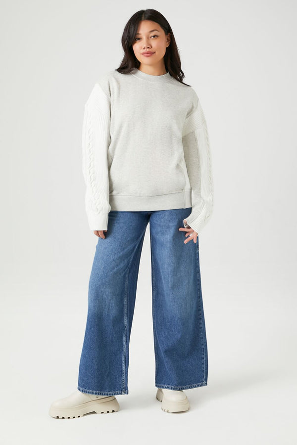 Forever 21 Colorblock Cable Knit-Sleeve Pullover