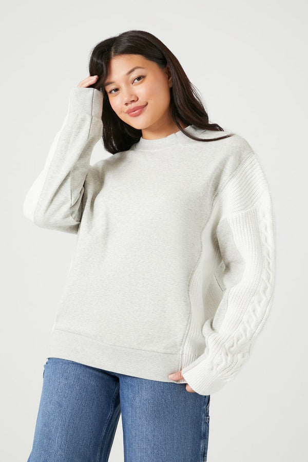 forever 21 Colorblock Cable Knit-Sleeve Pullover