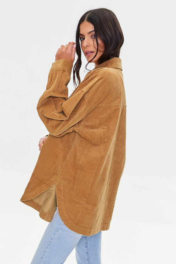 Forever 21 Corduroy Dolphin-Hem Shacket