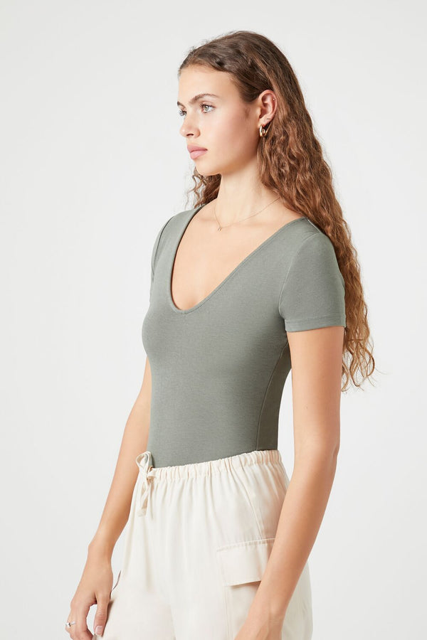 Forever 21 Cotton-Blend V-Neck Bodysuit