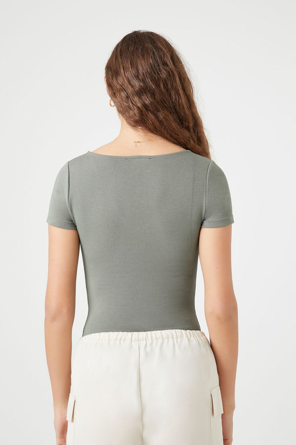 Forever 21 Cotton-Blend V-Neck Bodysuit
