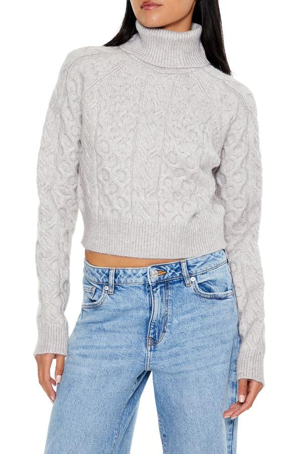 Forever 21 Cropped Cable Knit Turtleneck Sweater