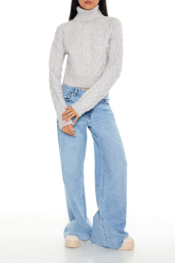 forever 21 Cropped Cable Knit Turtleneck Sweater