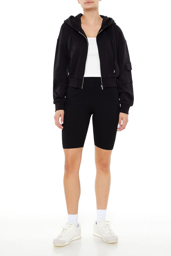 Forever 21 Cropped Cargo Zip-Up Hoodie