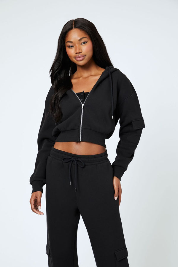 forever 21 Cropped Cargo Zip-Up Hoodie