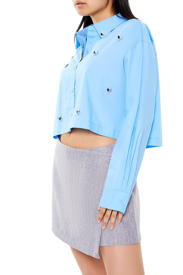 Forever 21 Cropped Faux Gem Poplin Shirt