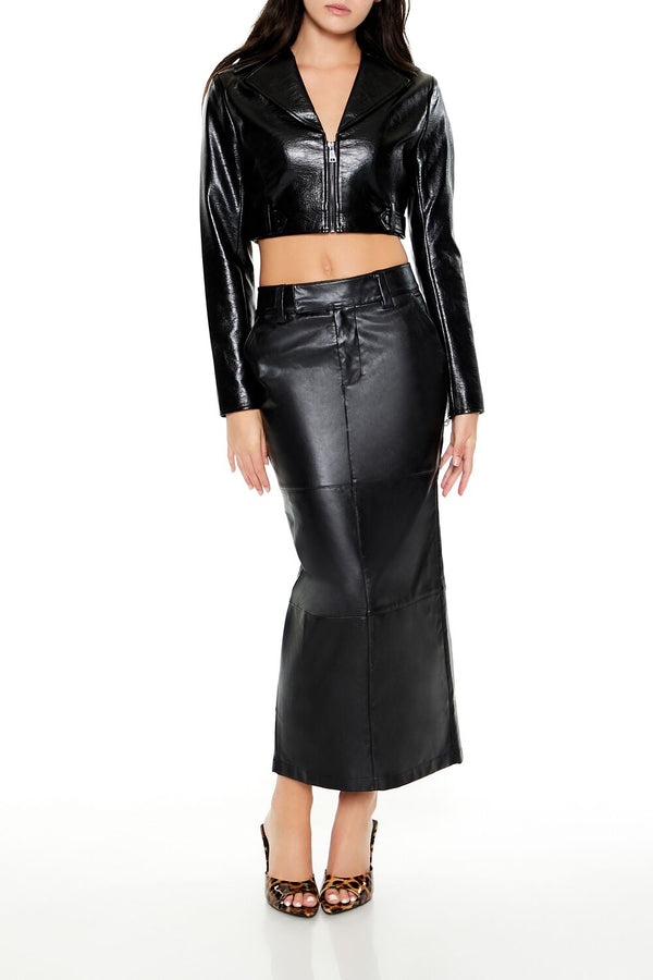 Forever 21 Cropped Faux Leather Zip-Up Jacket