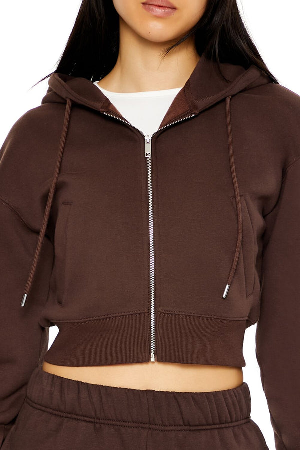 Forever 21 Cropped Fleece Zip-Up Hoodie