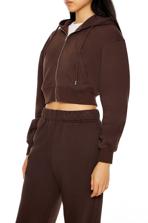 Forever 21 Cropped Fleece Zip-Up Hoodie