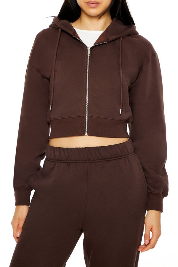 forever 21 Cropped Fleece Zip-Up Hoodie