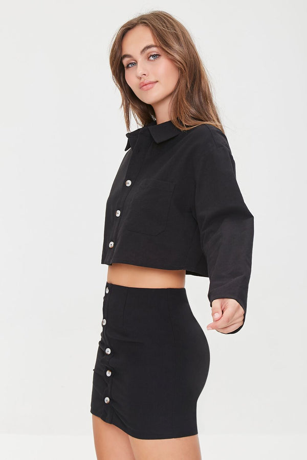 Forever 21 Cropped Shirt & Mini Skirt Set