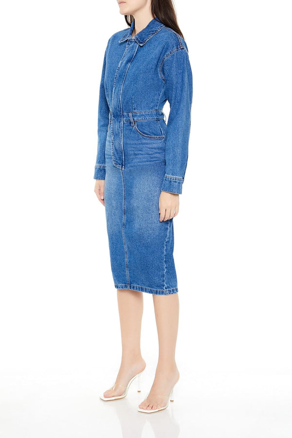 Forever 21 Denim Button-Front Midi Dress