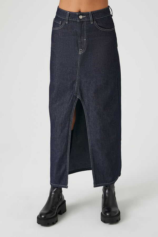 Forever 21 Denim Maxi Slit Skirt