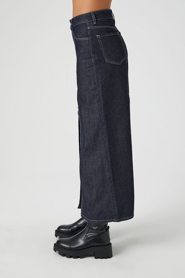 Forever 21 Denim Maxi Slit Skirt