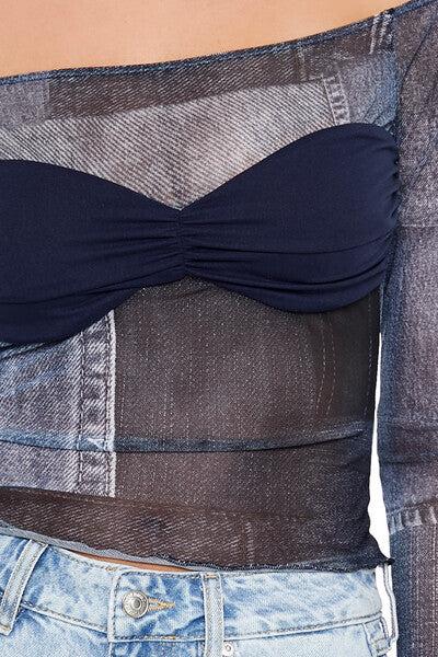 Forever 21 Denim Print Off-the-Shoulder Top