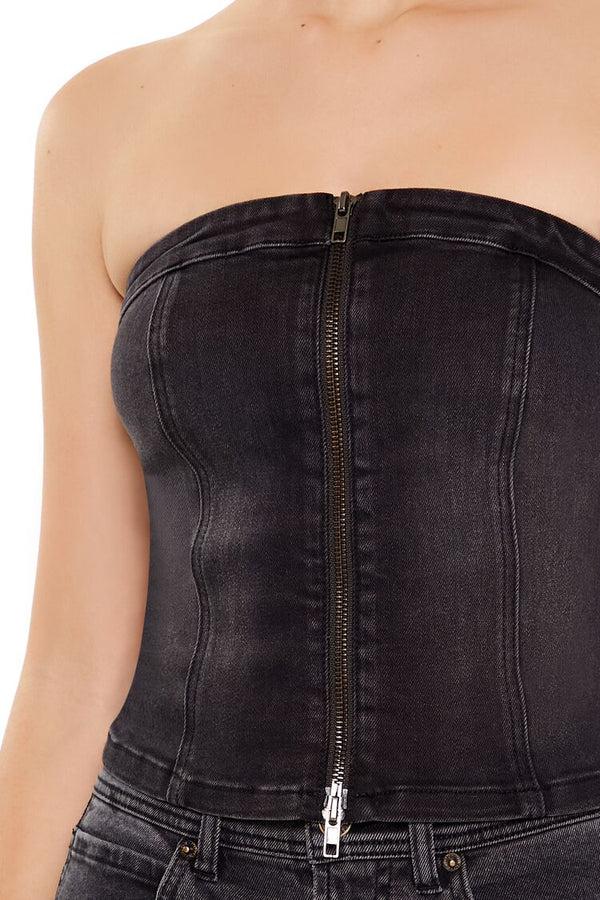 Forever 21 Denim Zip-Front Cropped Tube Top