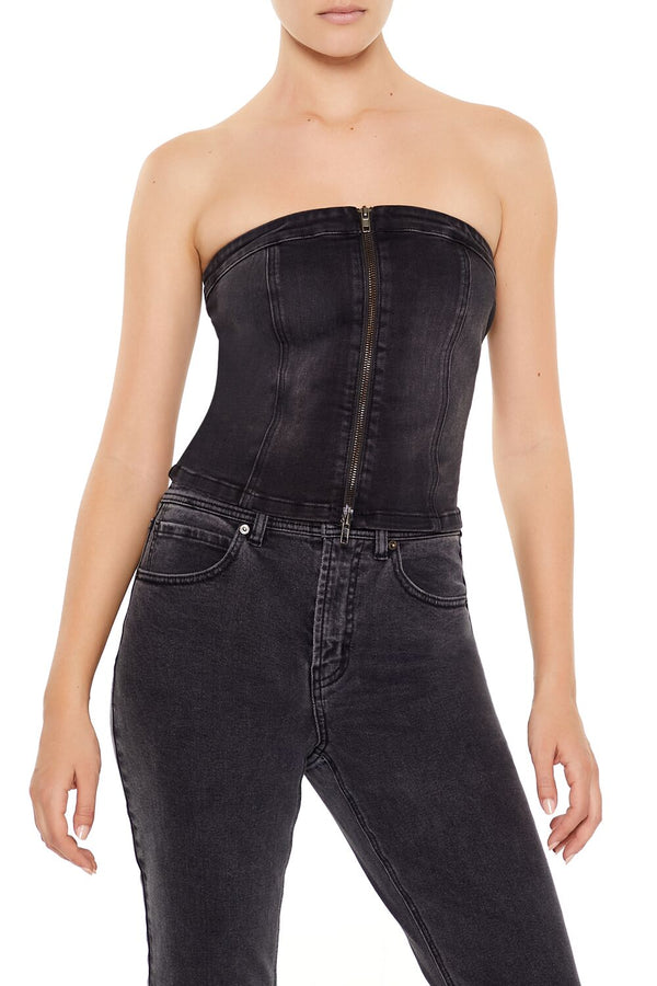 forever 21 Denim Zip-Front Cropped Tube Top