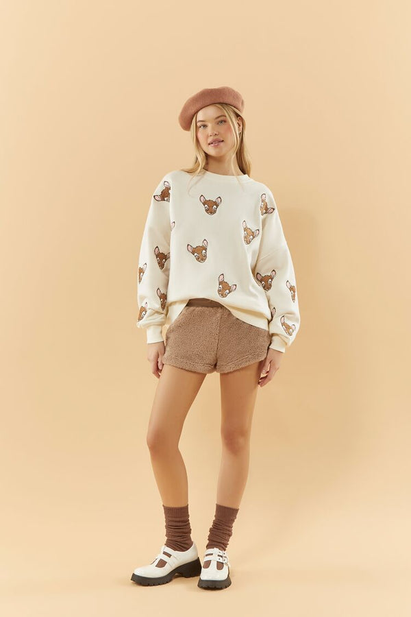 Forever 21 Disney Embroidered Bambi Pullover