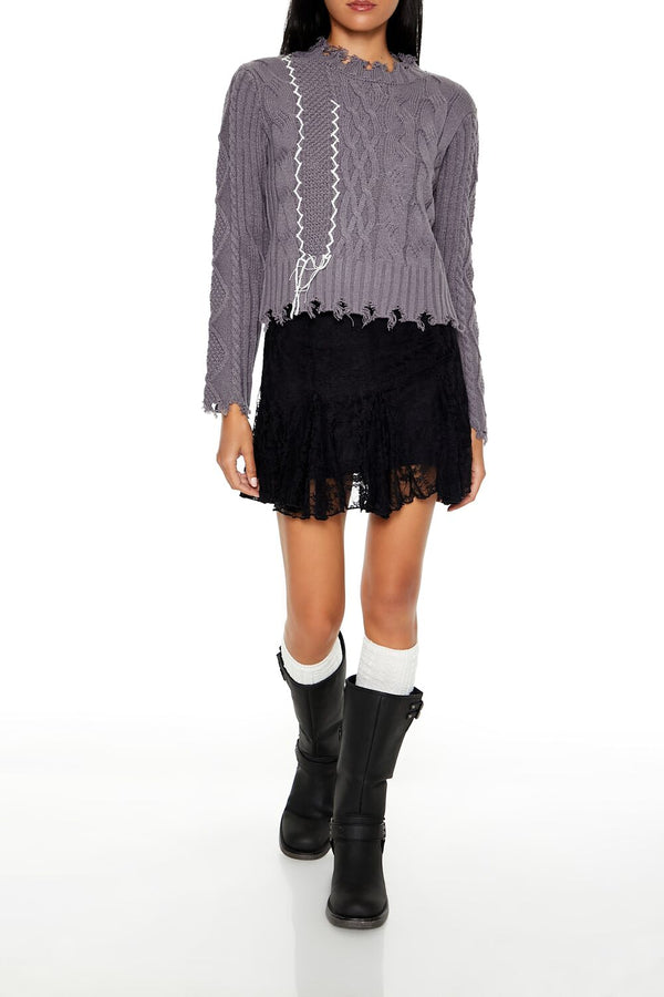 Forever 21 Distressed Cable Knit Sweater