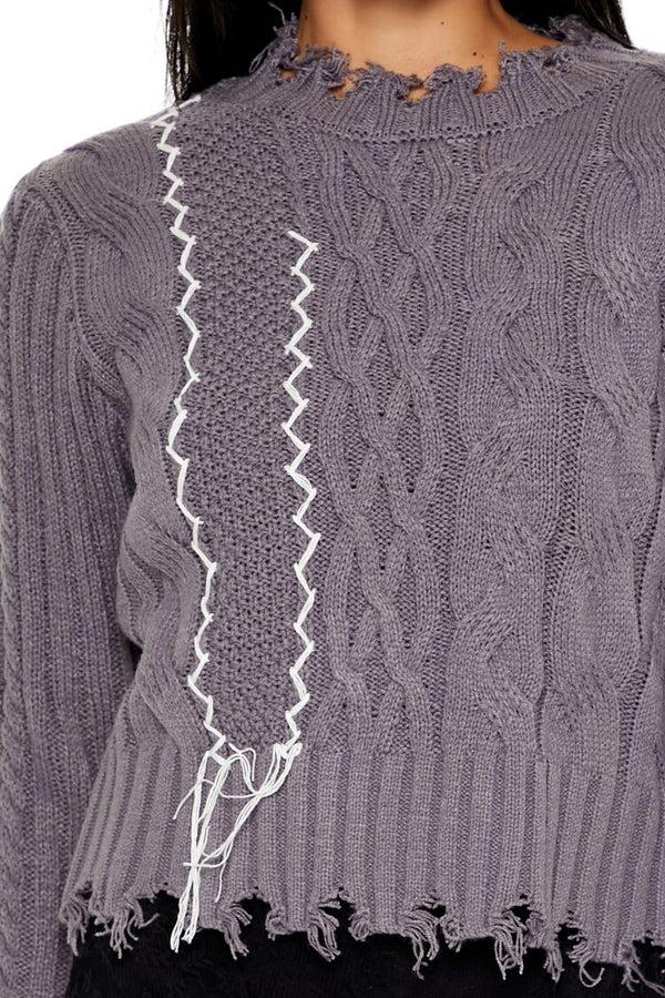 Forever 21 Distressed Cable Knit Sweater
