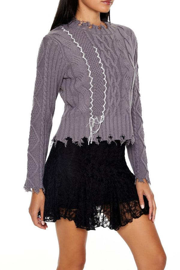 Forever 21 Distressed Cable Knit Sweater