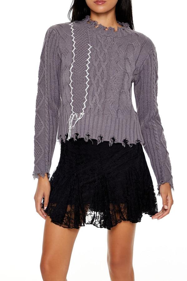 forever 21 Distressed Cable Knit Sweater