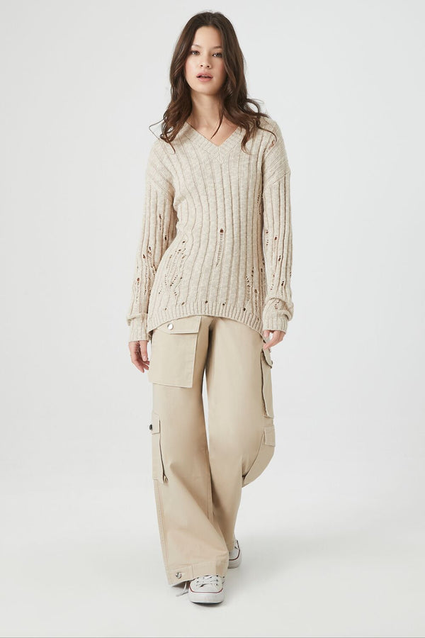 Forever 21 Distressed V-Neck Sweater