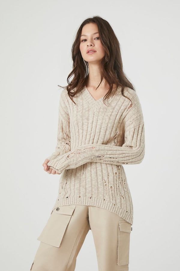 forever 21 Distressed V-Neck Sweater