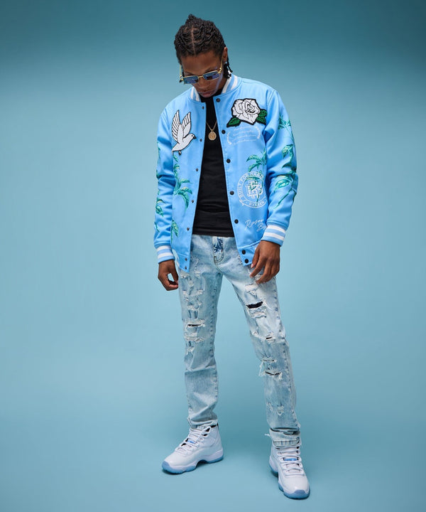 Forever 21 Dove Wool Varsity Jacket - Light Blue