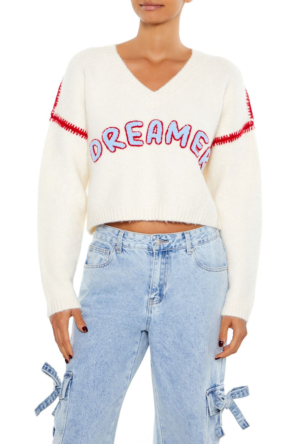 forever 21 Dreamer Patch Fuzzy Knit Sweater