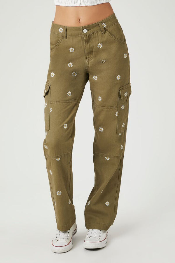 Forever 21 Embroidered Daisy Cargo Pants