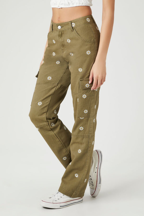 Forever 21 Embroidered Daisy Cargo Pants