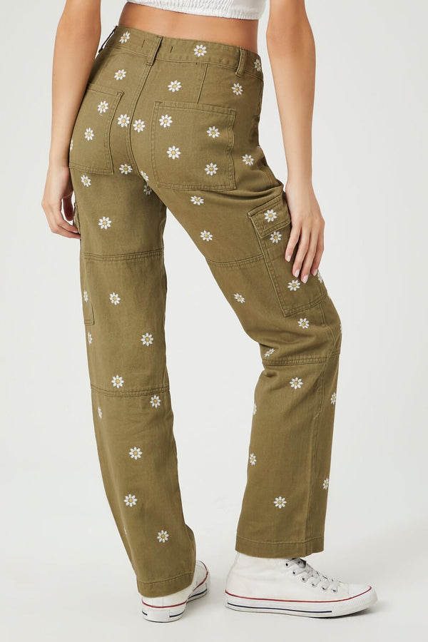 Forever 21 Embroidered Daisy Cargo Pants