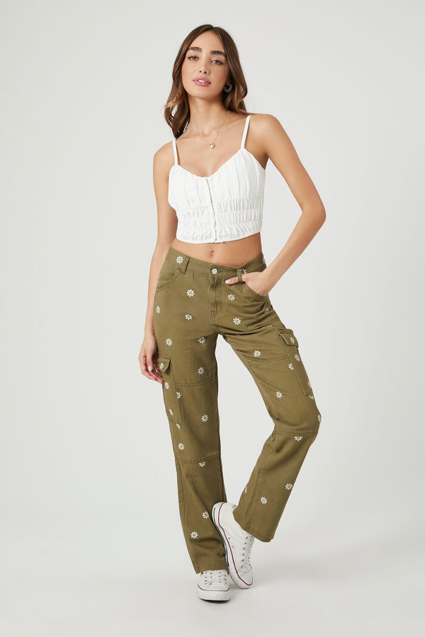 forever 21 Embroidered Daisy Cargo Pants