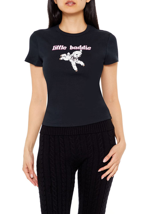 forever 21 Embroidered Little Baddie Baby Tee