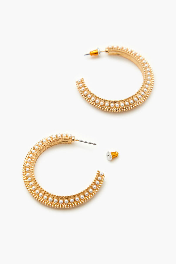 Forever 21 Etched Faux Pearl Hoop Earrings