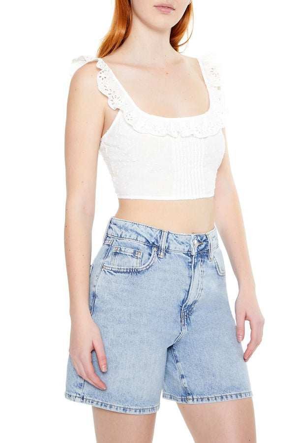 Forever 21 Eyelet Ruffle-Trim Crop Top