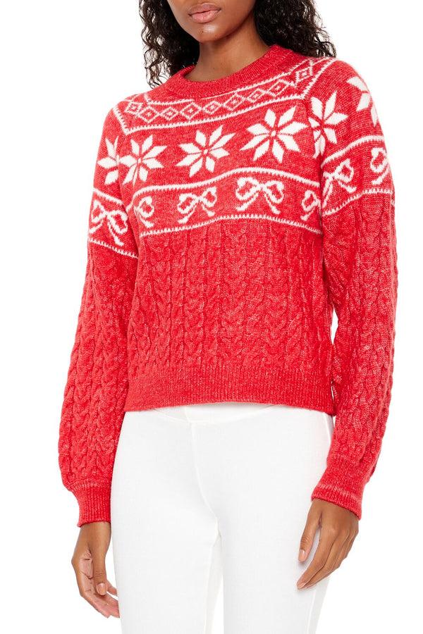 forever 21 Fair Isle Bow Cable Knit Sweater
