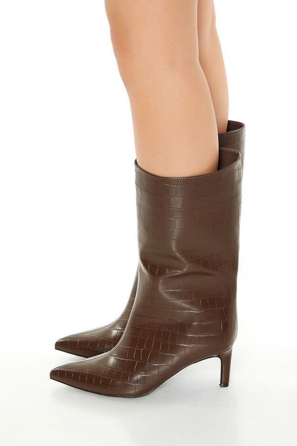 Forever 21 Faux Croc Pointed-Toe Boots