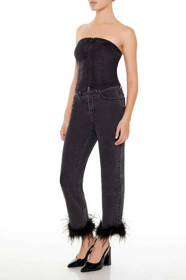 Forever 21 Faux Feather-Trim Ankle Jeans