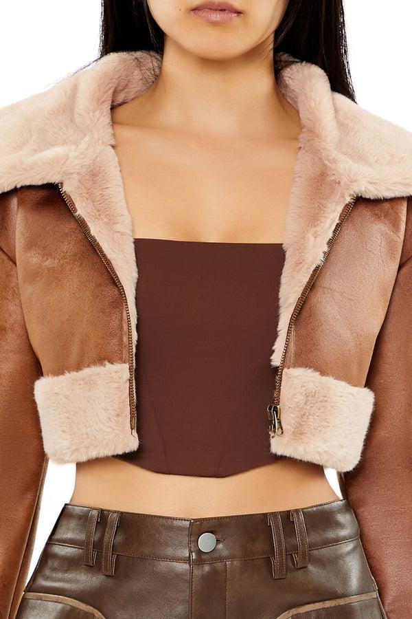 Forever 21 Faux Fur-Trim Cropped Moto Jacket