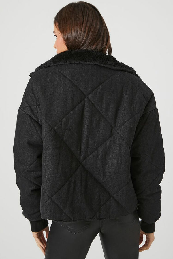 Forever 21 Faux Fur-Trim Quilted Puffer Jacket