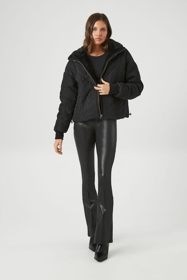 Forever 21 Faux Fur-Trim Quilted Puffer Jacket