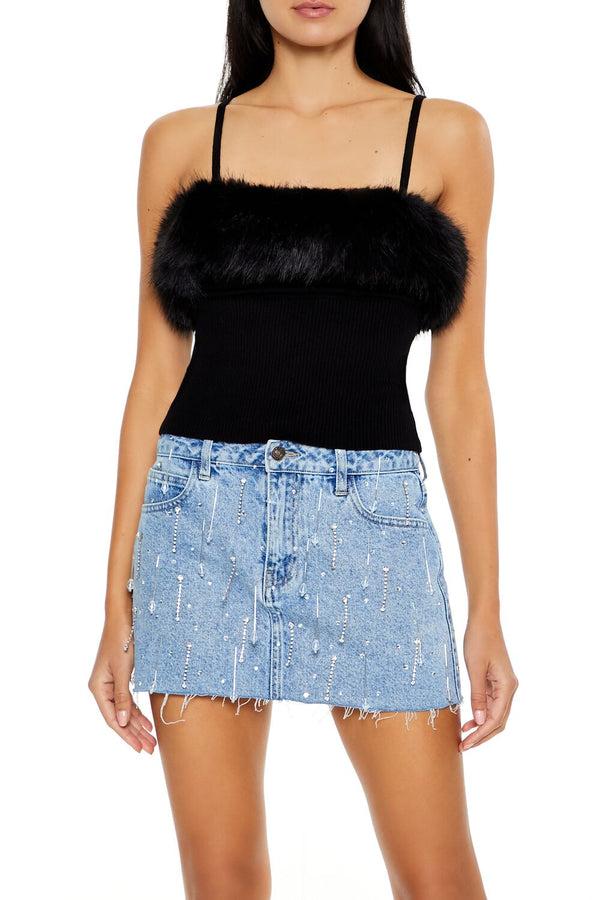 Forever 21 Faux Fur-Trim Sweater-Knit Cami