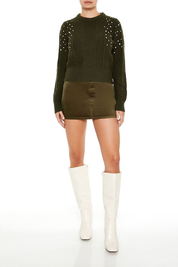 Forever 21 Faux Gem Cable Knit Sweater