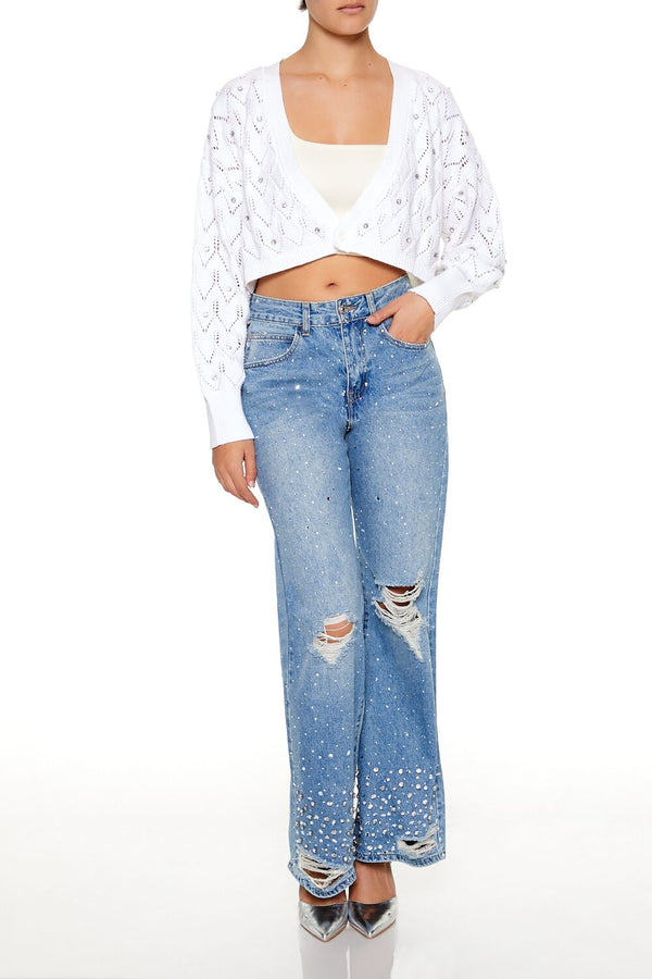 Forever 21 Faux Gem Cropped Cardigan Sweater