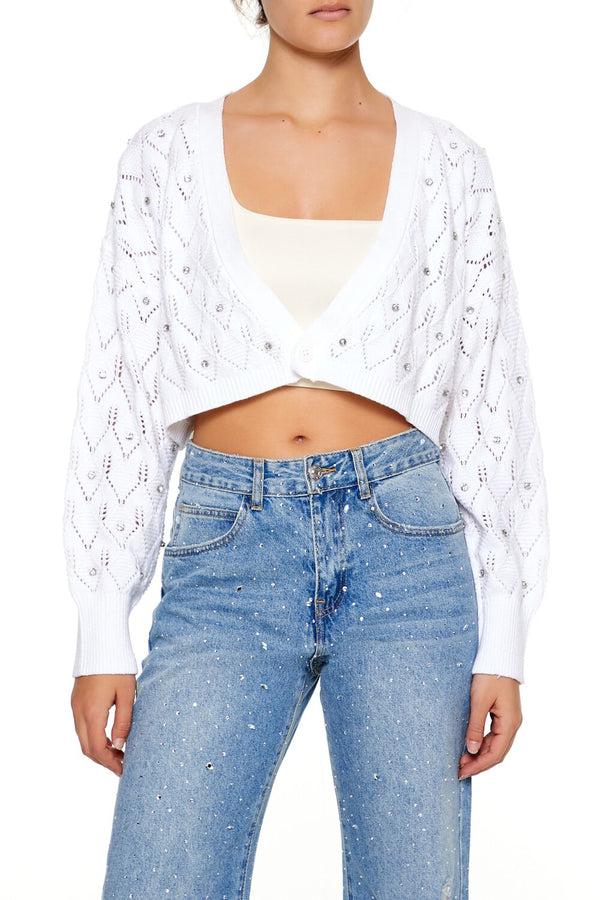 forever 21 Faux Gem Cropped Cardigan Sweater