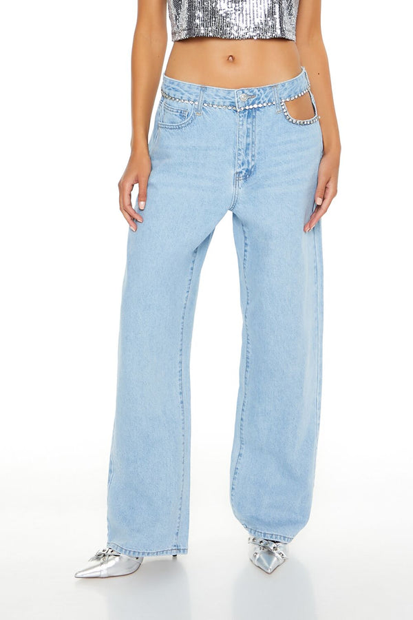 Forever 21 Faux Gem-Trim High-Rise Jeans