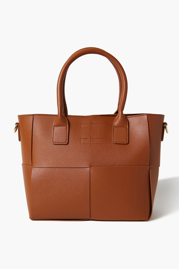 Forever 21 Faux Leather Basketwoven Tote Bag
