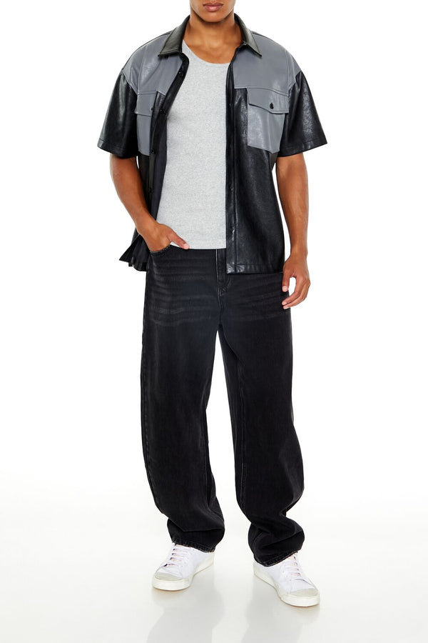 Forever 21 Faux Leather Colorblock Shirt